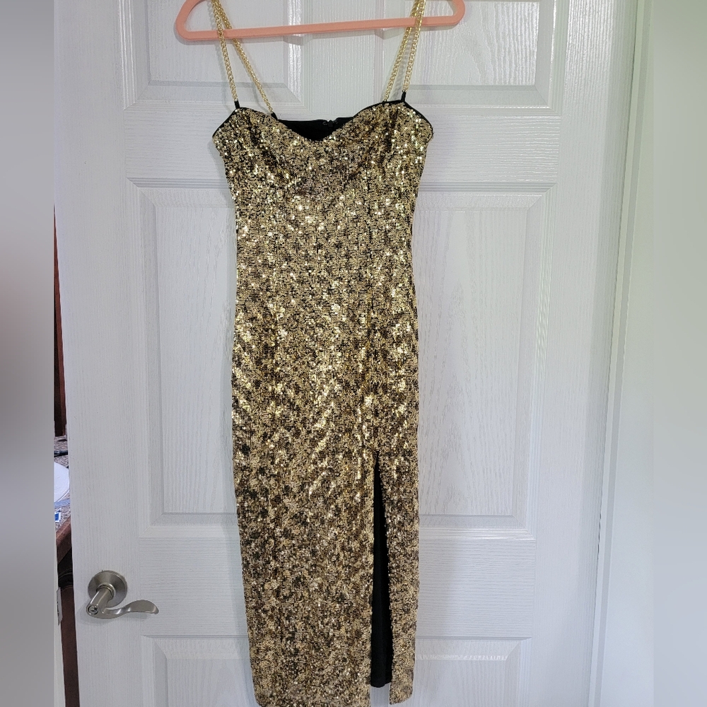 Lulu's Gold Sequin Strapless Dress